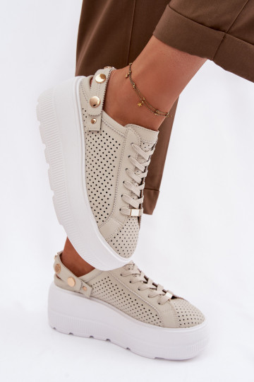 Haut mit durchbrochenen Elementen Sneakers Stilvollllschuhe Feminin mit einer Plattform mit Riemen Ermöglicht Pięcie D&A LR61-70 2