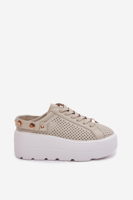 Haut mit durchbrochenen Elementen Sneakers Stilvollllschuhe Feminin mit einer Plattform mit Riemen Ermöglicht Pięcie D&A LR61-70
