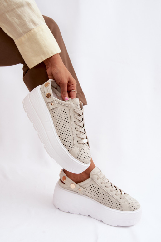 Haut mit durchbrochenen Elementen Sneakers Stilvollllschuhe Feminin mit einer Plattform mit Riemen Ermöglicht Pięcie D&A LR61-70