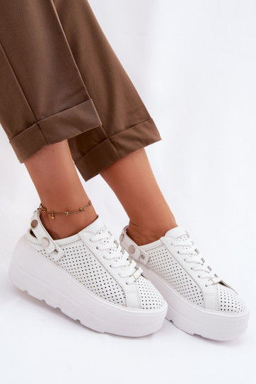 Haut mit durchbrochenen Elementen Sneakers Stilvollllschuhe Feminin mit einer Plattform mit Riemen Ermöglicht Pięcie D&A LR61-70