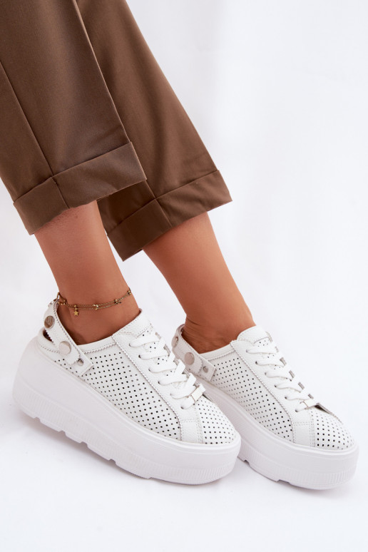 Haut mit durchbrochenen Elementen Sneakers Stilvollllschuhe Feminin mit einer Plattform mit Riemen Ermöglicht Pięcie D&A LR61-70