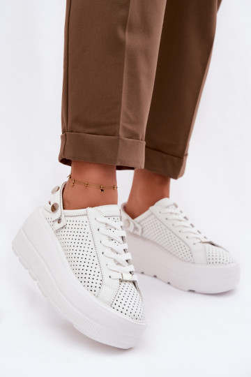 Haut mit durchbrochenen Elementen Sneakers Stilvollllschuhe Feminin mit einer Plattform mit Riemen Ermöglicht Pięcie D&A LR61-70 2