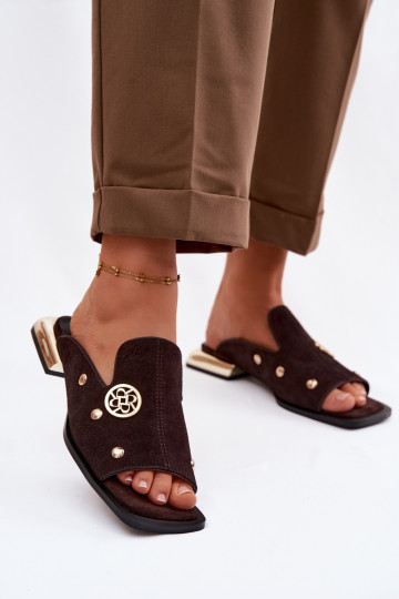 INildlederpantoffeln Ze goldene Farbemi Ozdobami D&A CR61-3061 CzekoladoZue 2