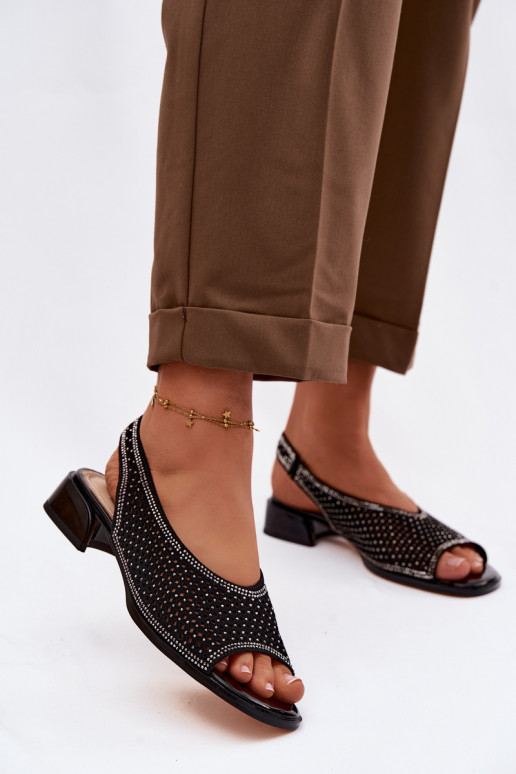 Dekoriert Durchbrochene Sandalen Feminin aus INildleder Klocke D&A CR61-3131 schZuarze Farbe