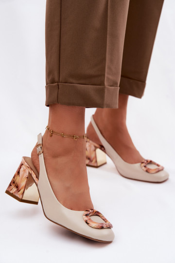Leder-Frauen-Pumps mit Schnallen D&A LZ61-2010 sandfarben