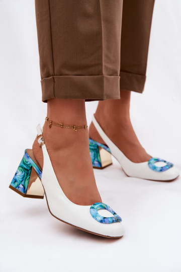 Leder-Frauen-Pumps mit Schnallen D&A LZ61-2010 weiß 2