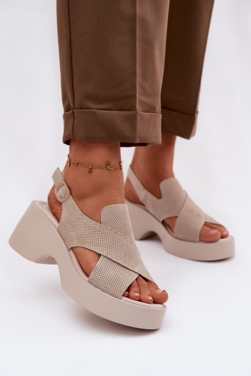 Damensandalen Feminin mit einer Plattform S.Barski LR61-7005 Beige 2