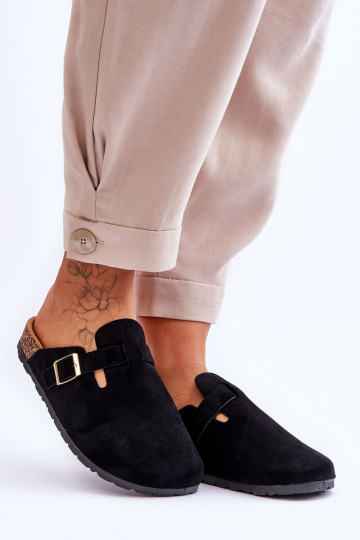 INildlederpantoffeln auf einer Korkplattform schZuarze Farbe Vellma 2