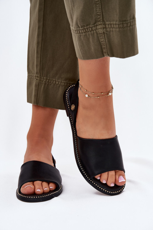 Damensandalen mit breiten Absätzen Eko Haut schZuarze Farbe Dereka