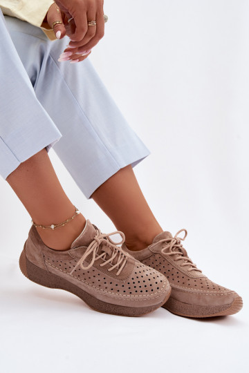 Damen Sneakers aus Leder mit Lochmuster Sergio Leone SP-013 braun