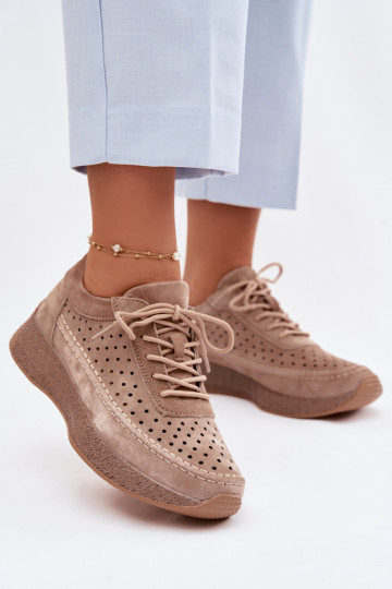Damen Sneakers aus Leder mit Lochmuster Sergio Leone SP-013 braun 2