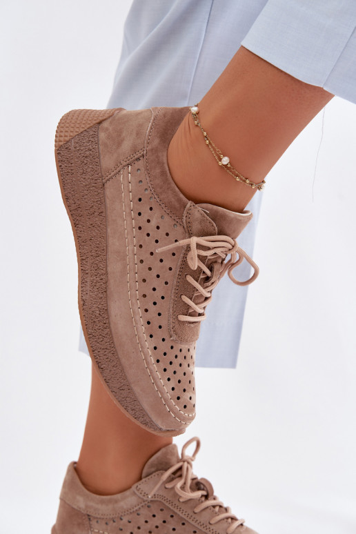 Haut Schuhe Sneakers Stilvollllschuhe Feminin mit durchbrochenen Elementen Sergio Leone SP-013 braune Farbe