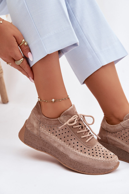 Haut Schuhe Sneakers Stilvollllschuhe Feminin mit durchbrochenen Elementen Sergio Leone SP-013 braune Farbe