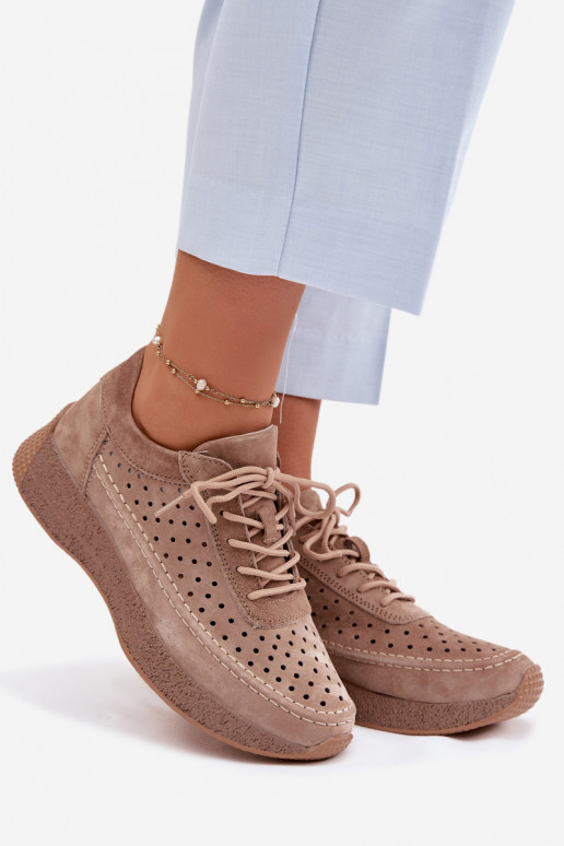 Haut Schuhe Sneakers Stilvollllschuhe Feminin mit durchbrochenen Elementen Sergio Leone SP-013 braune Farbe