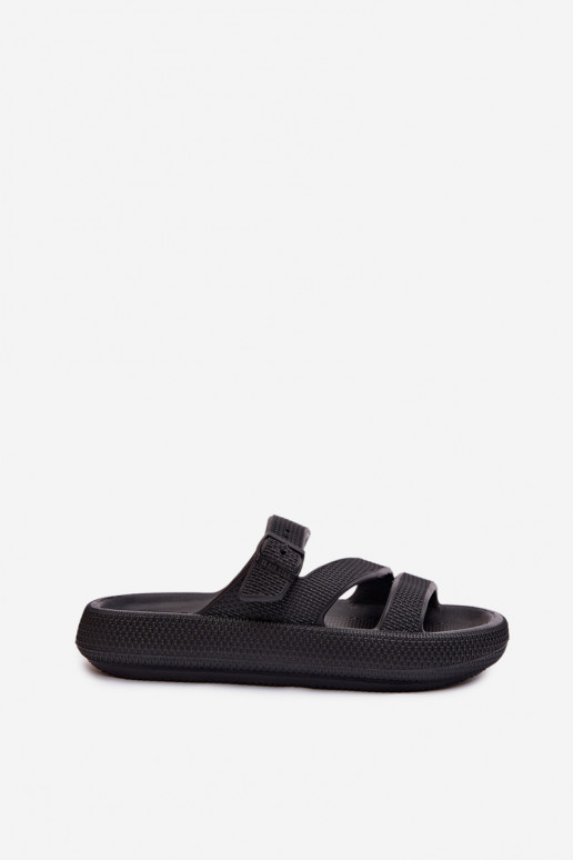 Leichte Hausschuhe Damenhausschuhe mit Streifen I mit Schnallen Big Star TT274A037 schZuarze Farbe