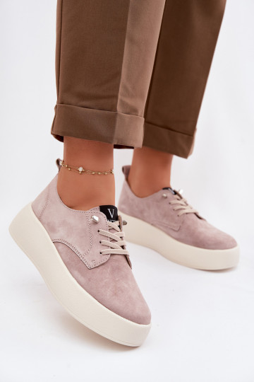 aus INildleder Schuhe Feminin mit einer Plattform Vinceza 79605 Beige 2