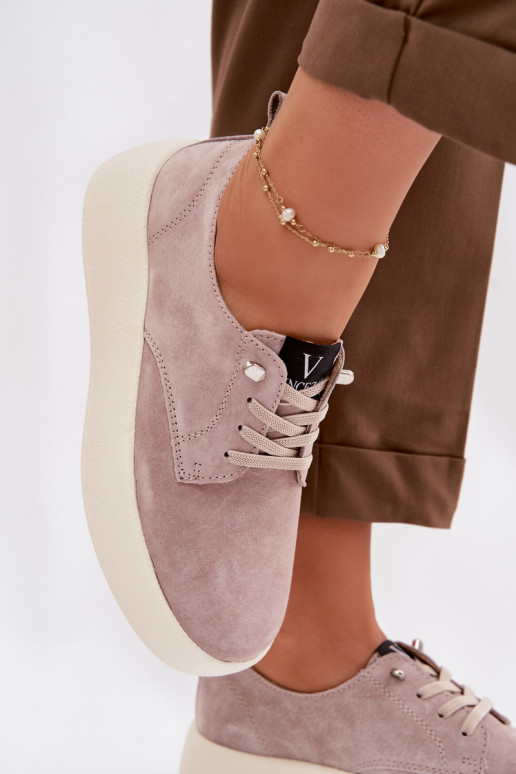 aus INildleder Schuhe Feminin mit einer Plattform Vinceza 79605 Beige