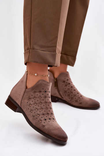 Durchbrochene Stiefel Feminin mit breiten Absätzen Vinceza 58626 Beige 2