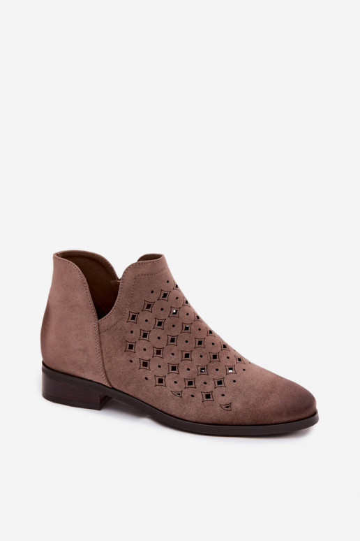 Durchbrochene Stiefel Feminin mit breiten Absätzen Vinceza 58626 Beige