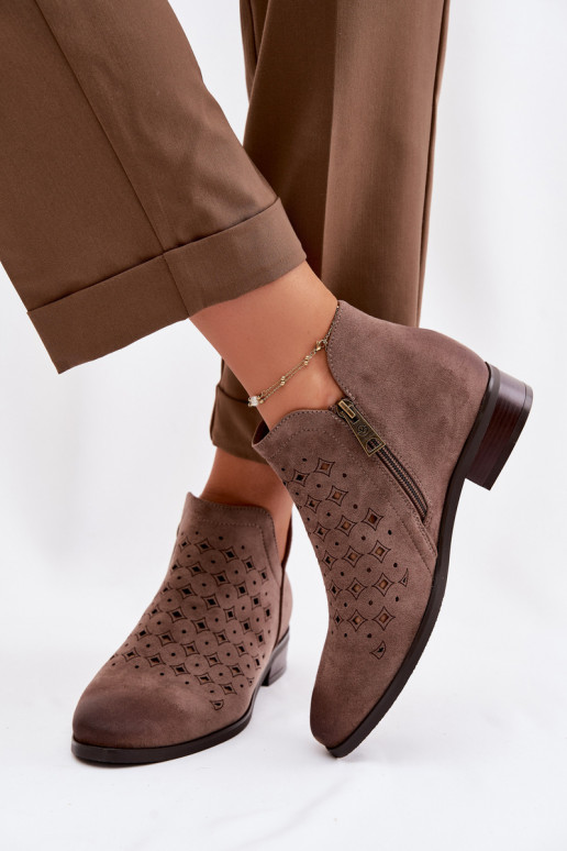 Durchbrochene Stiefel Feminin mit breiten Absätzen Vinceza 58626 Beige