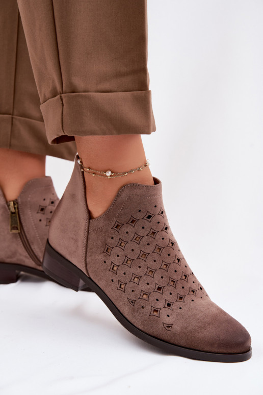 Durchbrochene Stiefel Feminin mit breiten Absätzen Vinceza 58626 Beige