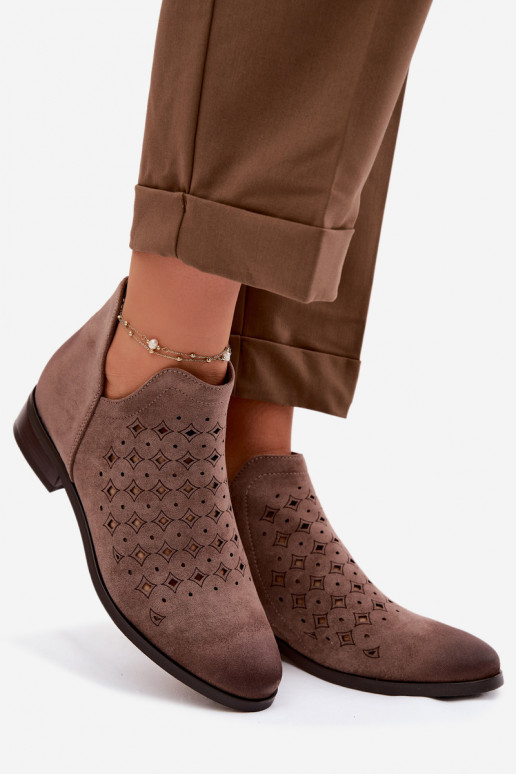 Durchbrochene Stiefel Feminin mit breiten Absätzen Vinceza 58626 Beige