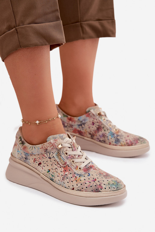 Durchbrochenes INildleder Schuhe Feminin Vinceza 79603 Beige