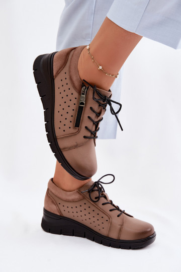 Vinceza 39977 sandfarbene Leder-Damen-Schuhe mit Plateau