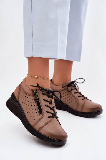 Vinceza 39977 sandfarbene Leder-Damen-Schuhe mit Plateau 2
