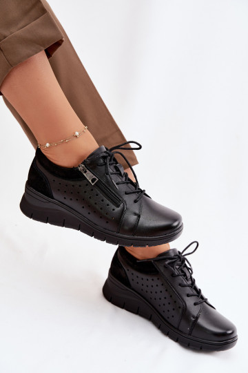 Vinceza 39977 schwarze Leder-Damen-Schuhe mit Plateau
