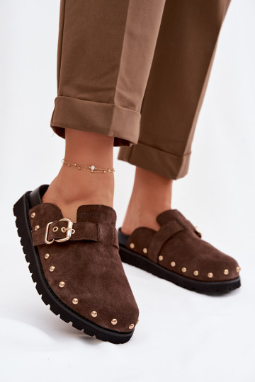 Big Star TT274952 schokoladenfarbene Suede-Sandalen mit Plateau, Nieten und Schnallen 2