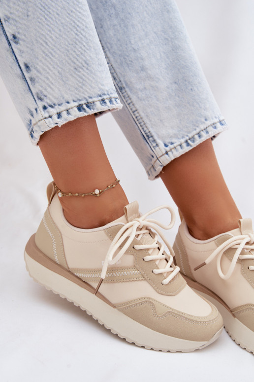 Sneakers Stilvollllschuhe Feminin mit einer Plattform Big Star TT274278 Beige