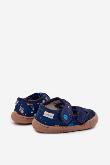 Milami dunkelblaue Kinder-Badeschuhe mit Raketen und Planeten Lumi 2