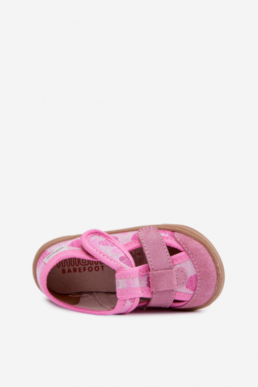 Hausschuhe Barefoot Kindisch Milami mit Glanz In den Herzen pinke Farbe Lumi
