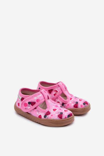 Barfuß-Slipper für Kinder mit Marienkäfer- und Herzmuster in rosa Talirae