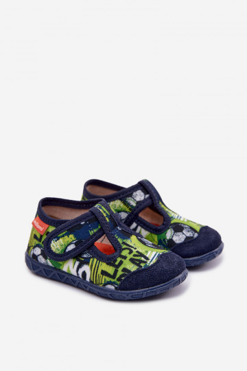 Milami Slipper für Kinder mit Klettverschluss und Ballmuster in blau-grün Jasimrra