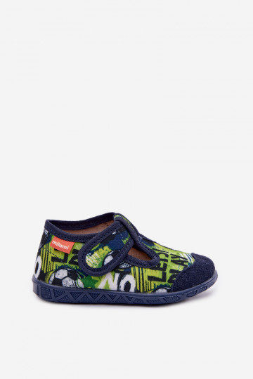 Milami Slipper für Kinder mit Klettverschluss und Ballmuster in blau-grün Jasimrra 2