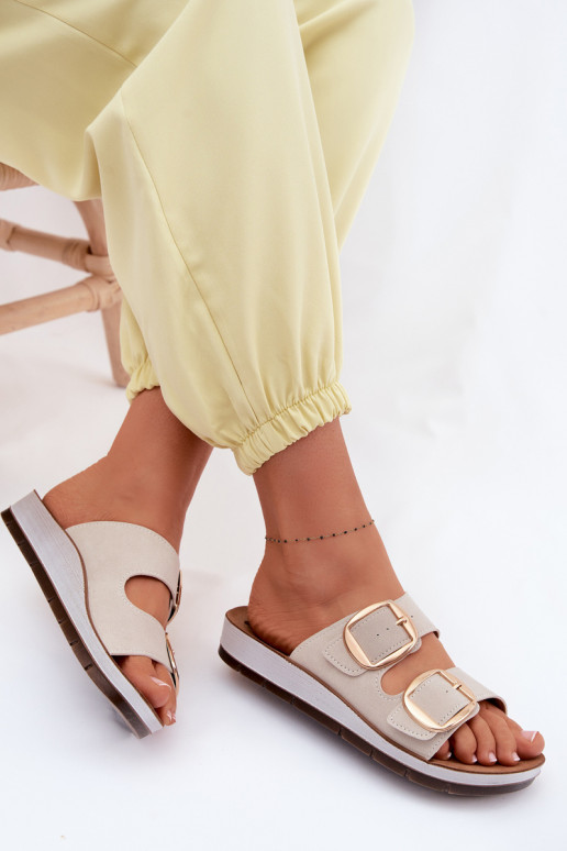 Damenhausschuhe Ze goldene Farbemi mit Schnallenmi Inblu CP000061 Beige