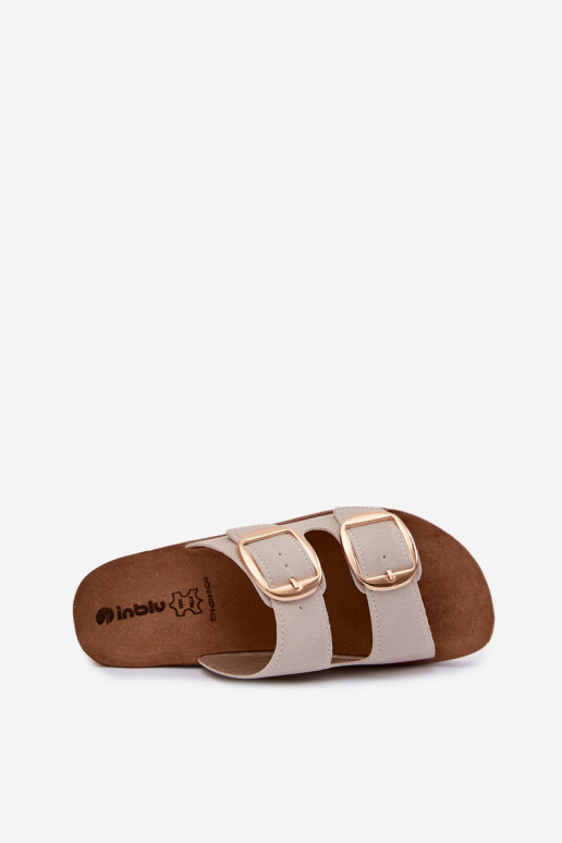 Damenhausschuhe Ze goldene Farbemi mit Schnallenmi Inblu CP000061 Beige