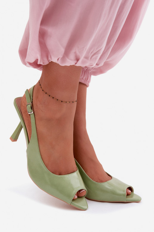 Damensandalen mit dünnen Absätzen grüne Farbe Sevina