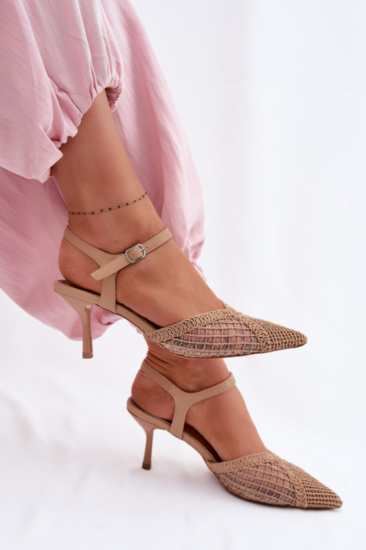 gemusterte Sandalen mit Netz mit dünnen Absätzen braune Farbe Idira