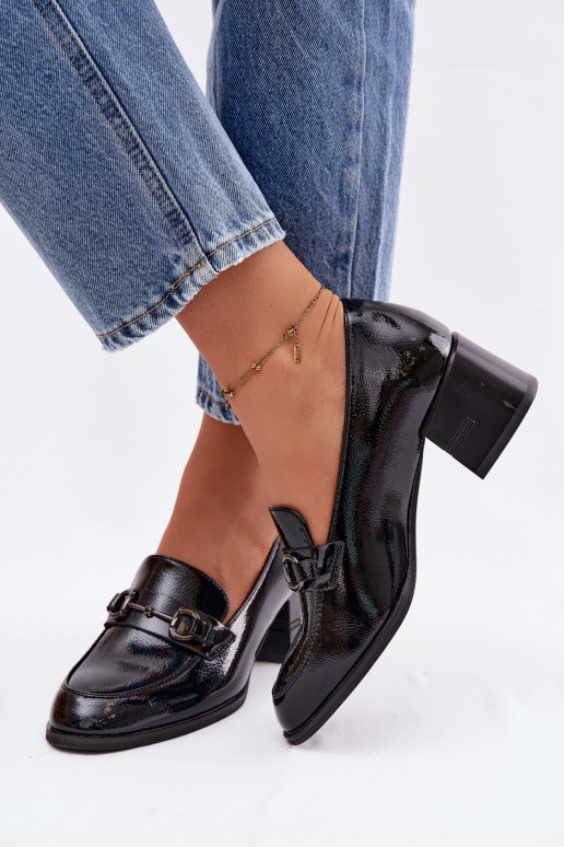 Lackierte Stiefeletten aus echtem Leder Feminin mit Absätzen Vinceza 18116 schZuarze Farbe