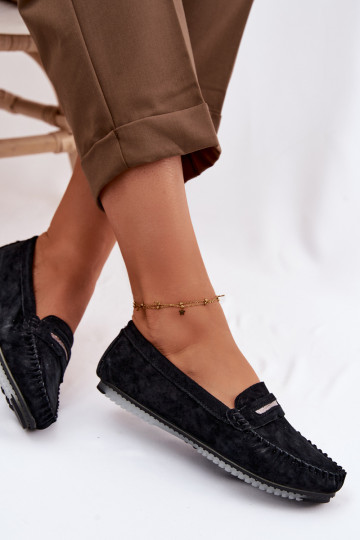 gleichschenklig Mokassins für DamenErmöglichtturalnego aus INildlederu S.Barski LR61-7029 schZuarze Farbe