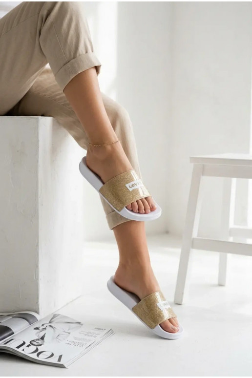 Jugend Pantoletten LEVI'S VPOL0251S-3923 goldfarben mit Glanz