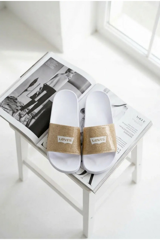 Jugend Pantoletten LEVI'S VPOL0251S-3923 goldfarben mit Glanz