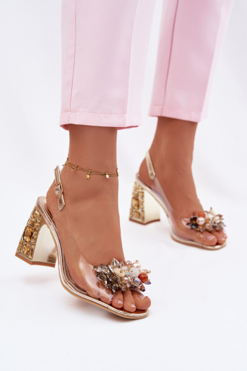 Transparente Sandalen mit Absätzen und glitzernden Akzenten Vinceza 70121 in Gold