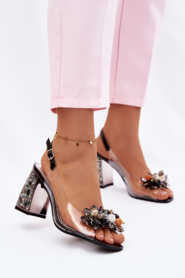 Transparente Sandalen mit Absätzen und glitzernden Akzenten Vinceza 70121 in Schwarz