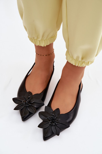 Damen Sandalen in Schwarz mit breiten Absätzen und dekorativer Blume Telivette