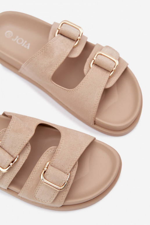 Damenhausschuhe Ze goldene Farbemi mit Schnallenmi Beige Pelorin