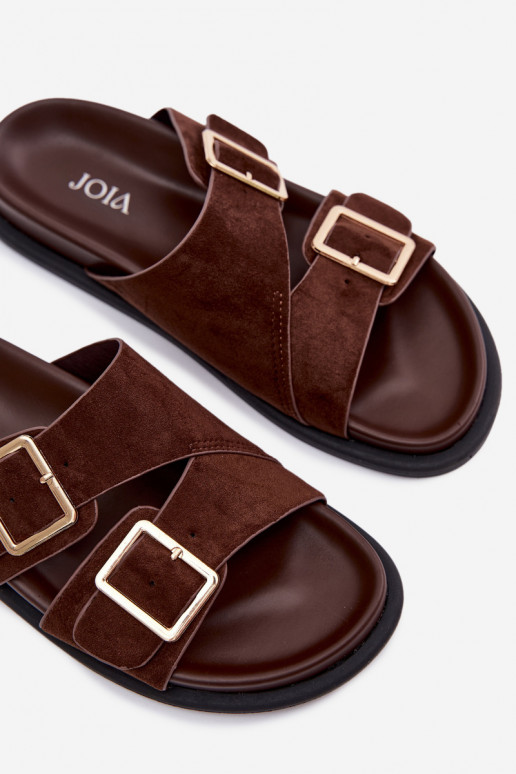 DamenhausschuheImitacji aus INildlederu goldene Farbe mit Schnallen CzekoladoZue Selissea